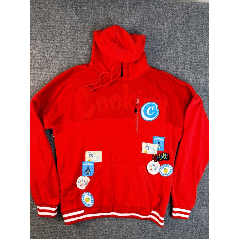 Cookies SF Mens XL Red Hoodie Fleece Pullover Patches Flags Streetwear Heavyweig